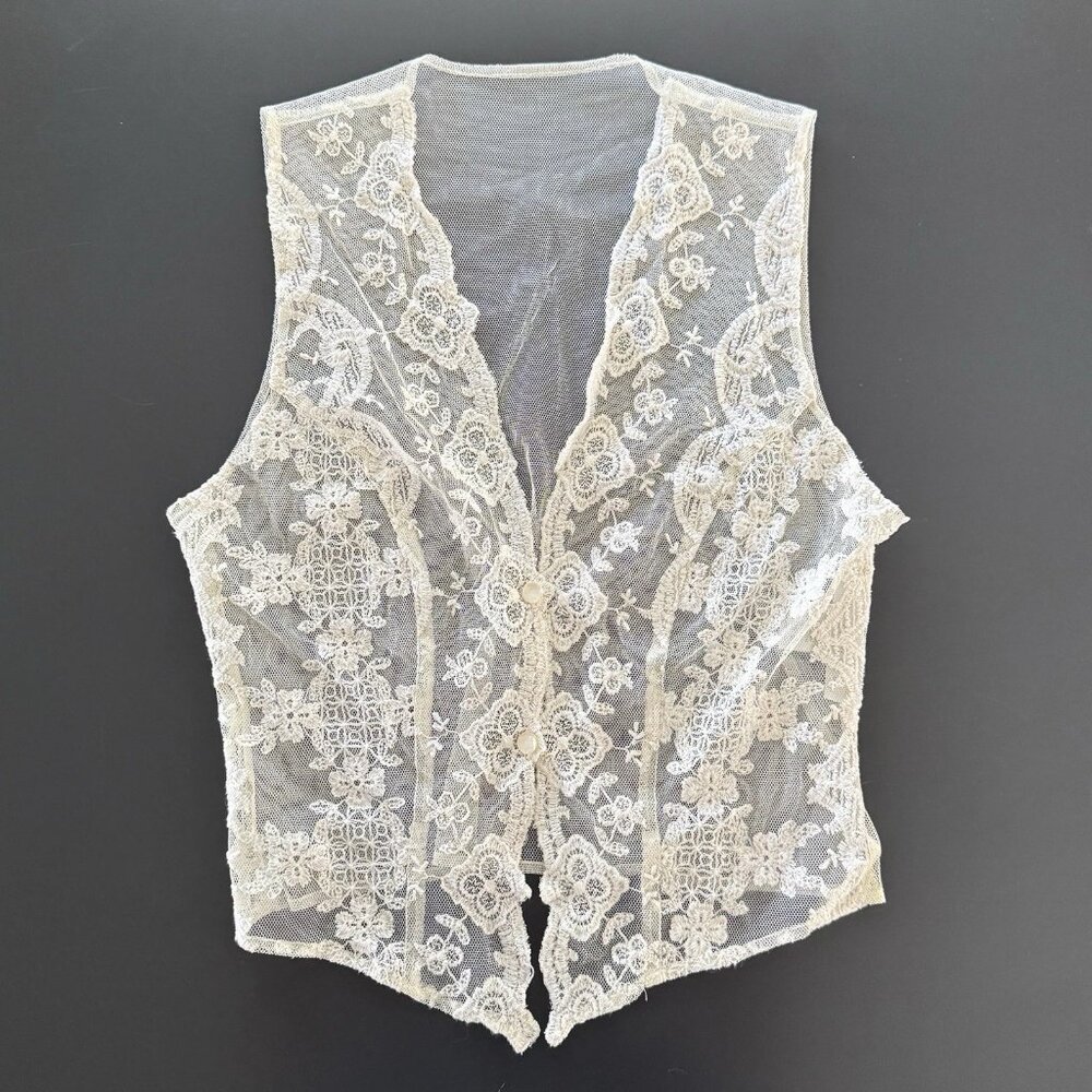 Vintage The Limited Crochet Short Vest Button Cottage Boho Festival Feminine S